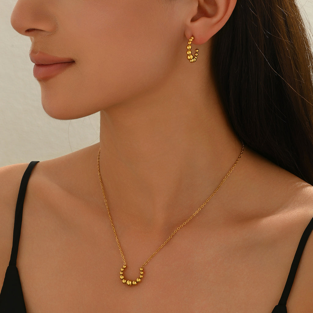 Lxalry Golden Jewelry Set - Crescent Pendant Necklace & Earrings, Minimalist Metal Accessories, Elegant Everyday Jewelry, Perfect For Black Outfits, Dainty Clavicle Chain